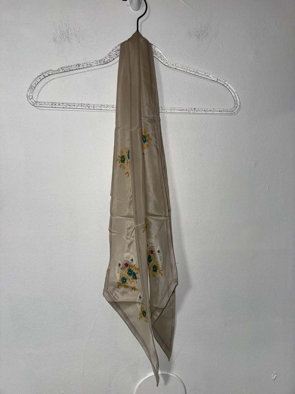 Silk Scarf Tan Floral Fan Print